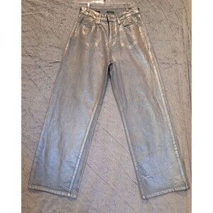 Wild Fable Metallic Silver Jeans Women’s Size  4R High Rise Baggy Pants New